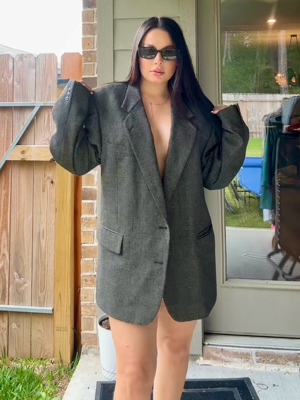 Vintage Oversized Blazer Wool Blend Gray Chic Unisex Bert Pulitzer